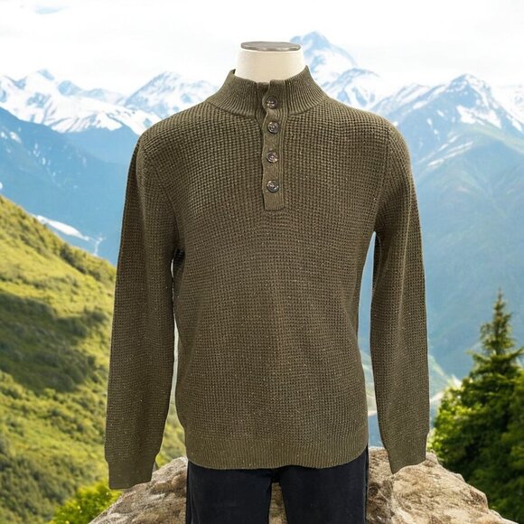 Alesbury Olive Waffle Knit Sweater Gorpcore Outdoors Grandpa Core Forestcore M - Picture 1 of 12